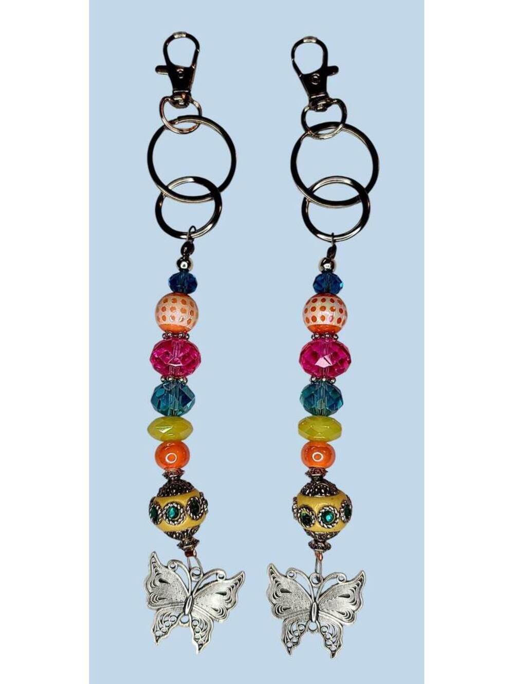 Carnival Colors with Butterfly Purse Charm Beaded Keychain (Design 1)